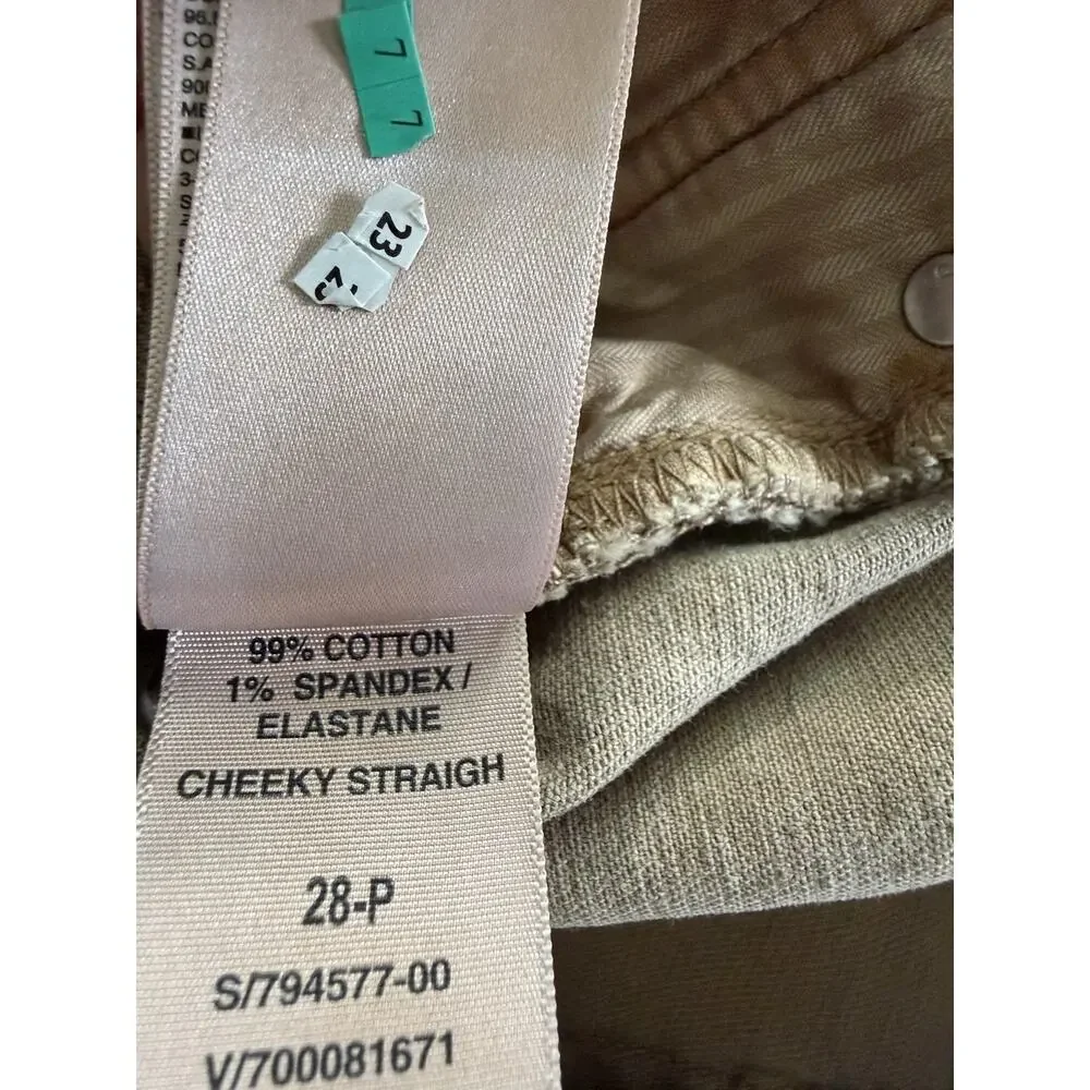 GAP Cheeky Straight High Rise 28 6P Pants Khaki Womans Denim Brown Raw Hem